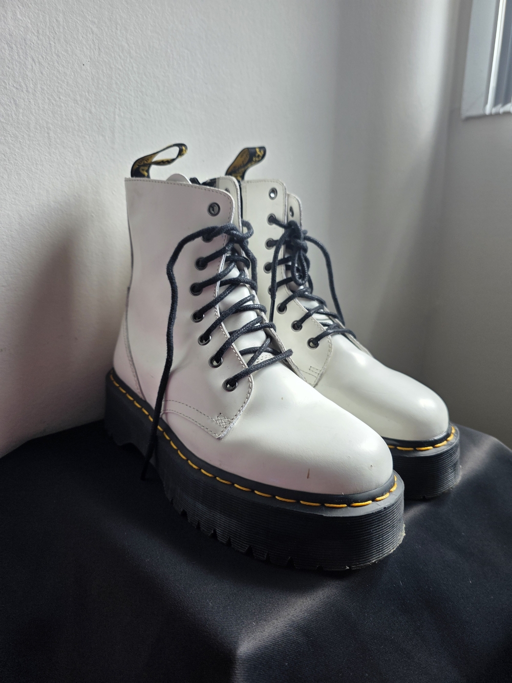 Dr. Martens Jadon White Smooth LeWhite Platform Lace-Up Combat Boots